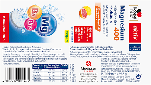 Doppelherz Magnesium 400 Vitamine B6 B12 Foliumzuur Bruistabletten 15 stuks – afbeelding 2