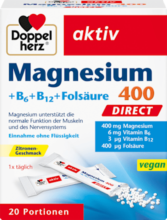 Doppelherz Magnesium 400 Vitamine B6 B12 Folsaeure Direktgranulat 20 st