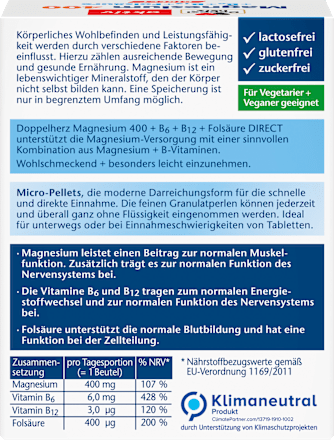Doppelherz Magnesium 400 Vitamine B6 B12 Folsaeure Direktgranulat 20 st – afbeelding 2
