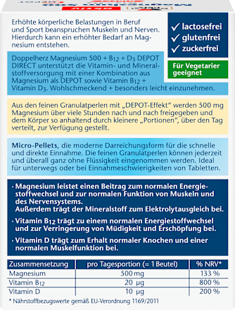 Doppelherz Magnesium 500 B12 D3 Direct Granulaat 20 stuks – afbeelding 2