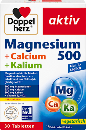 Doppelherz Magnesium 500 + Calcium + Kalium Tabletten 30 St, 69,6 g Voedingssupplement