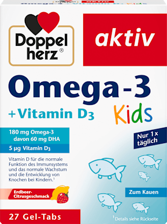 Doppelherz Omega-3 + Vitamin D3 Kids Kautabletten 27 St, 35,1 g Voedingssupplement
