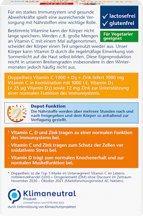 Doppelherz Vitamine C 1000 + D3 + Zink Depot Tabletten 30 St, 42,9 g Voedingssupplement – afbeelding 2