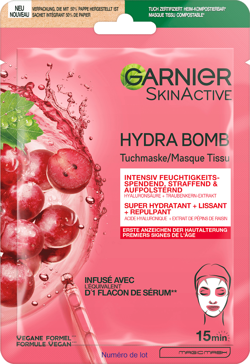Garnier Skin Active Anti-aging Hydra Bomb Druif Sheetmasker, 28 g