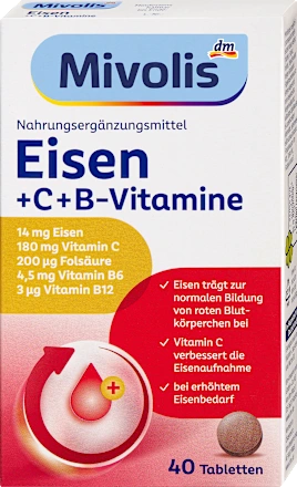 Mivolis IJzer + C + B-Vitaminen Tabletten, 40 stuks, 24 g